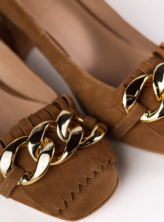 Mocasines Tacón Ancho Camel de Ante - Hechos en España | Ysbel