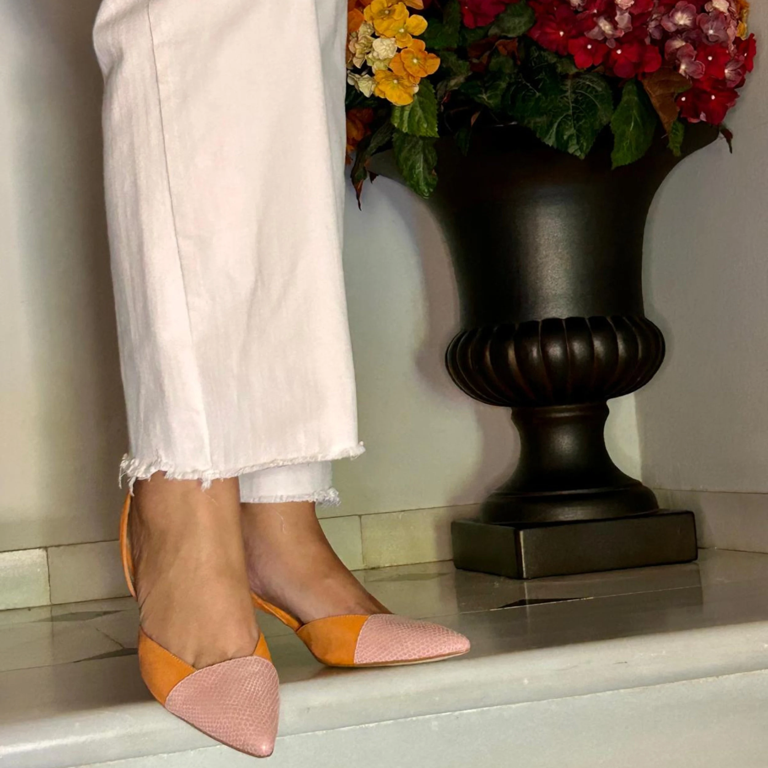 Clotilde mandarina tacón fino 4,5 cm con plantilla Gel Plus Ysbel piel