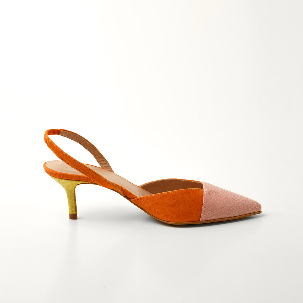 Zapato tacón 4,5 cm Clotilde mandarina Ysbel forrado en piel confort